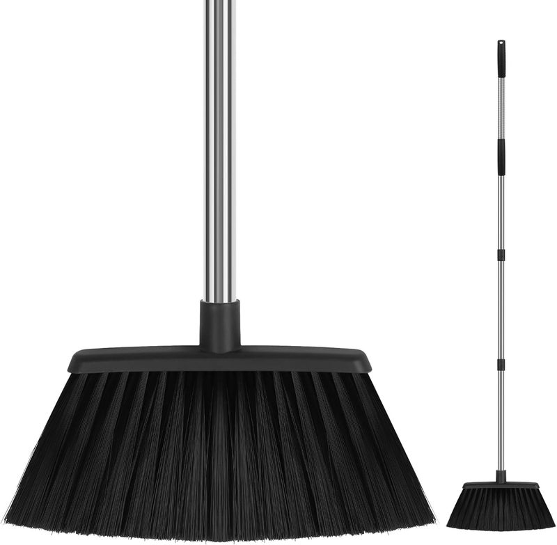 UDUK Heavy Duty Angle Broom, 55-Inch Long Handle Extra Wide 12.6 Inch Head, Stainless Steel Tube & PP Bristles for Pet Hair and Dust, Floor Safe - Black - Image 1